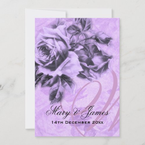 5x7 Elegant Wedding Vintage Roses Purple Invite