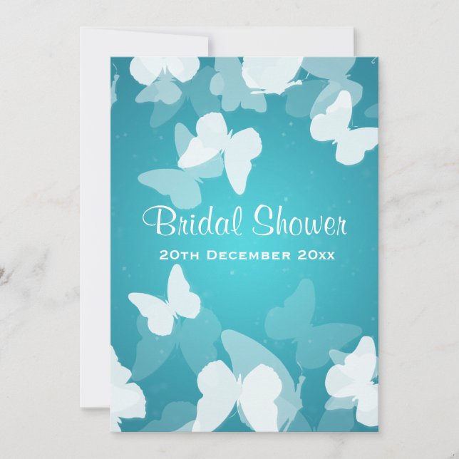 5x7 Elusive Butterflies Blue Bridal Shower Invitation (Front)