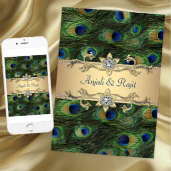 5x7 Emerald Green Elegant Peacock Wedding Invitation by decembermorning at Zazzle