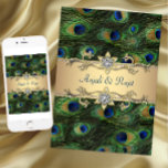 5x7 Emerald Green Elegant Peacock Wedding Invitation at Zazzle