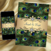 5x7 Emerald Green Elegant Peacock Wedding Invitation