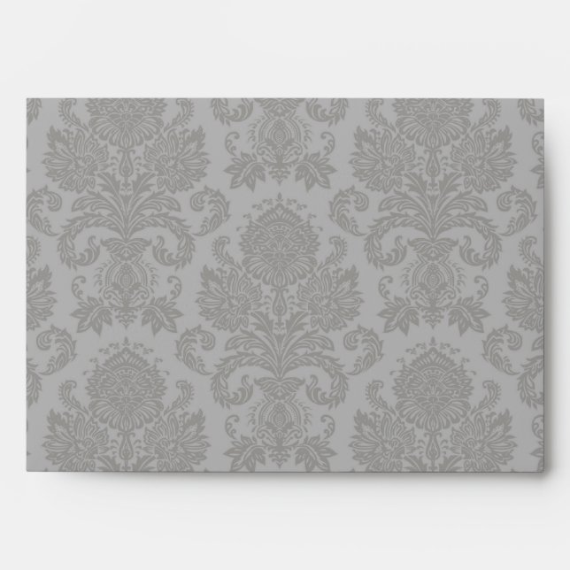 5x7 Envelope Gray Damask Outside Hot Pink Inside (Front)