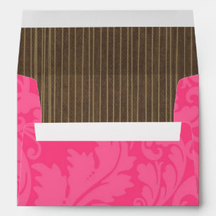 5x7 Envelope Pink Damask Lace Brown Striped Inside