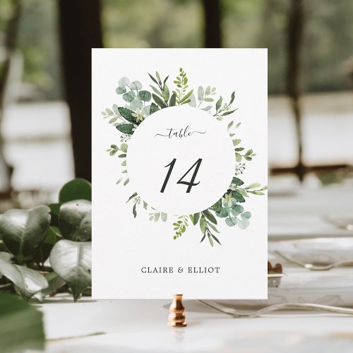 5x7 Eucalyptus Green Foliage Wedding Table Number 