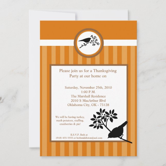 5x7 Fall Bird Harvest Thanksgiving Invitation (Front)