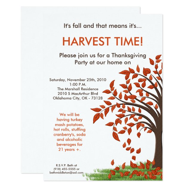 5x7 Fall Leaves Tree Harve Thanksgiving Invitation