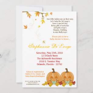 5x7 Fall Leaves TWIN TWINS Baby Shower Invitation