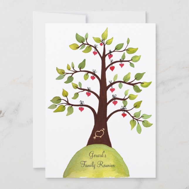 5x7 Family Reunion Watercolor Heart Tree Invite (Front)