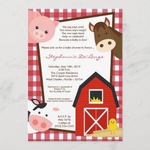 5x7 Farm Animal Cow Horse Baby Shower Invitation