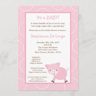 5x7 Farm Animal Pink Pig Baby Shower Invitation