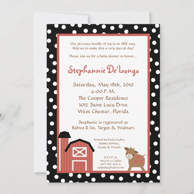 5x7 Farm Red Barn Cow Baby Shower Invitation (Front)