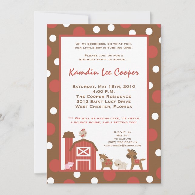5x7 Farm Red Barn Cow Birthday Party Invitation (Front)
