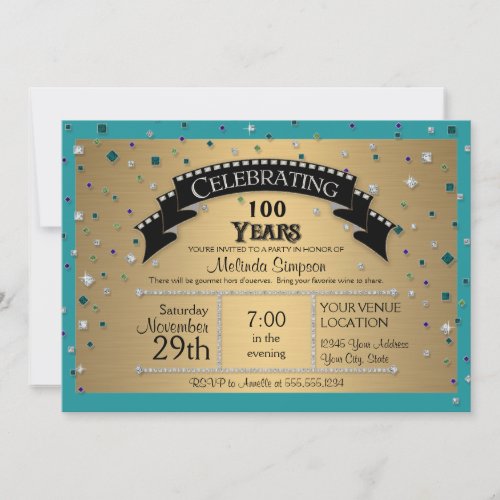 5x7 Faux Jewel Confetti Birthday Party Celebration Invitation