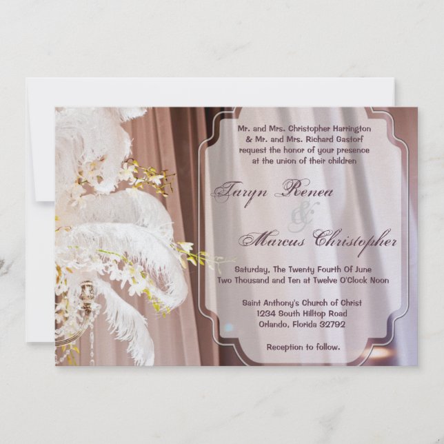 5x7 Feather Center Piece Glam Wedding Invitation (Front)
