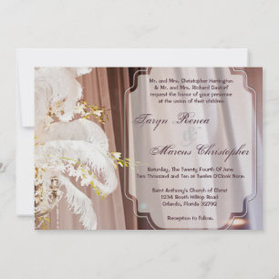 5x7 Feather Center Piece Glam Wedding Invitation