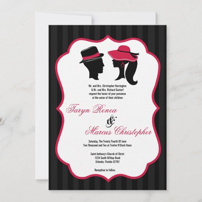 5x7 Formal Hats Elegant Retro Wedding Invitation (Front)