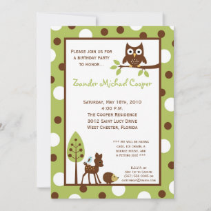5x7 Forrest Wood Animal Birthday Party Invitation