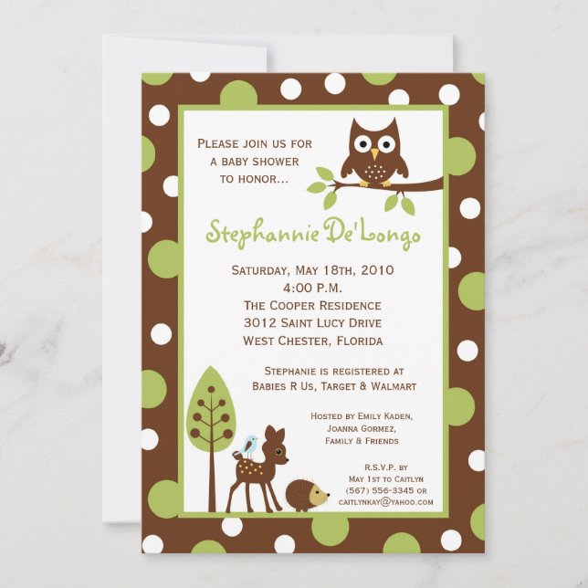 5x7 Forrest Woodland Animal Baby Shower Invitation (Front)
