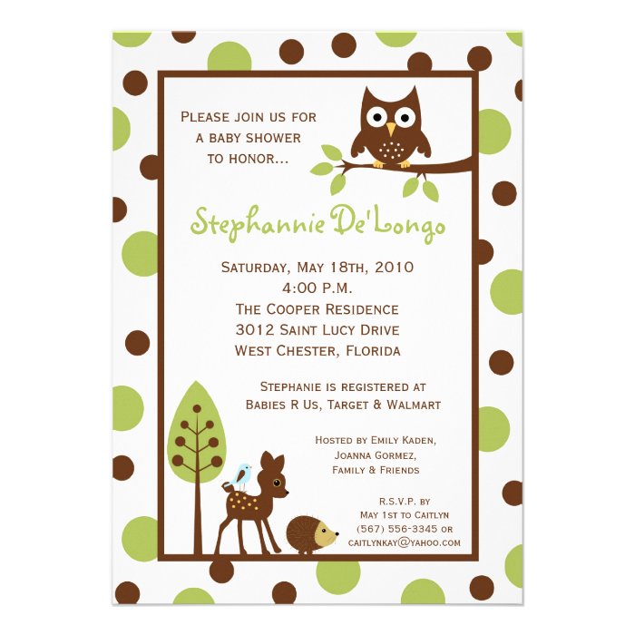 5x7 Forrest Woodland Animal Baby Shower Invitation Custom Invites