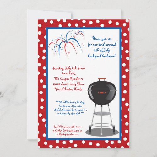 5x7 Fourth 4th of July Party Barbecue Invitation