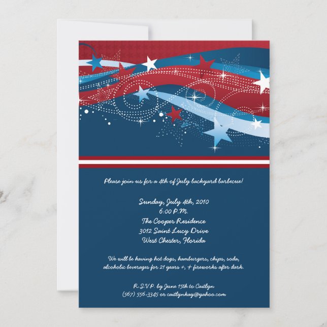 5x7 Fourth 4th of July Party Barbecue Invitation (Front)