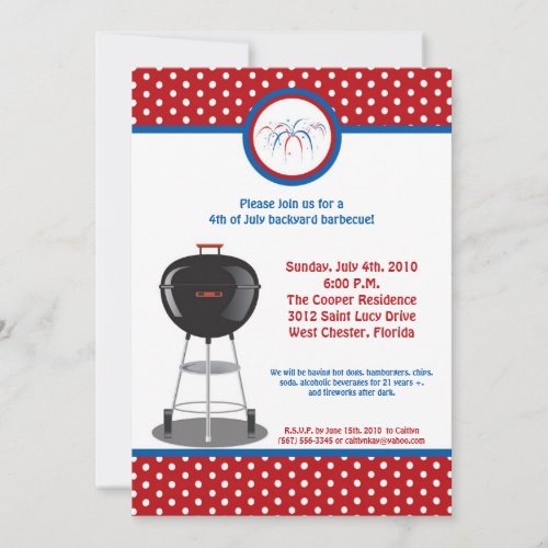 5x7 Fourth 4th of July Party Barbecue Invitation