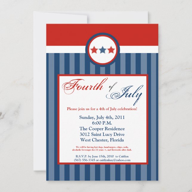 5x7 Fourth 4th of July Party Celebratio Invitation (Front)