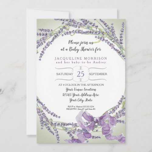5x7 French Lavender Flower Wreath Baby Shower Invitation