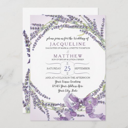 5x7 French Lavender Flower Wreath Lilac Purple Invitation