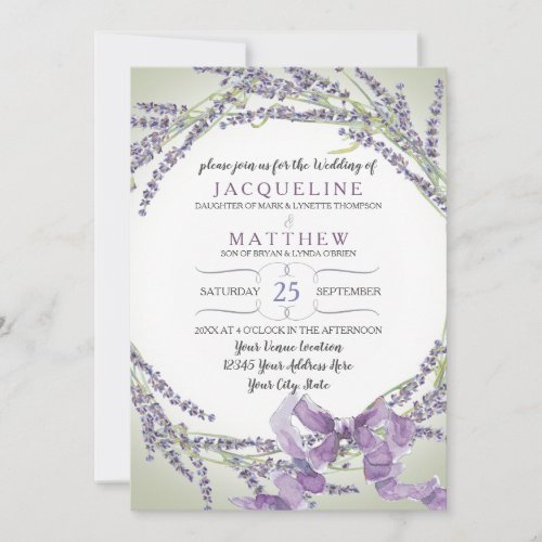 5x7 French Lavender Flower Wreath Typography Invitation