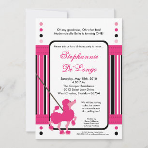 5x7 French Pink Poodle Birthday Party Invitation