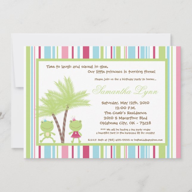 5x7 Frog Prince Princess Birthday Party Invitation (Front)