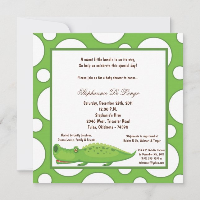 5x7 Gator Pok-a-Dot Baby Shower Invitation (Front)