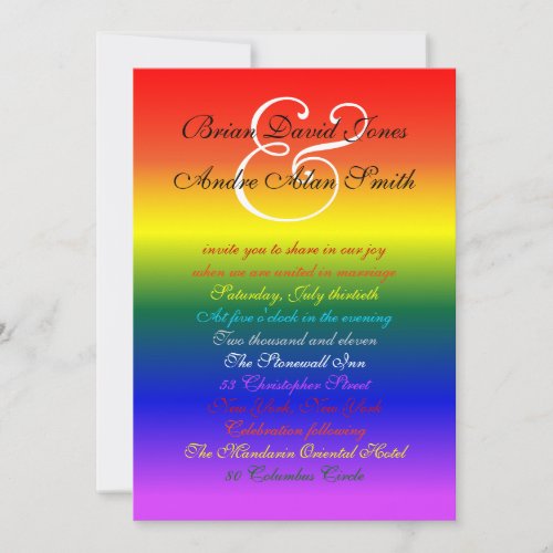5x7 Gay Wedding Rainbow LGBT Pride Basic Paper Invite