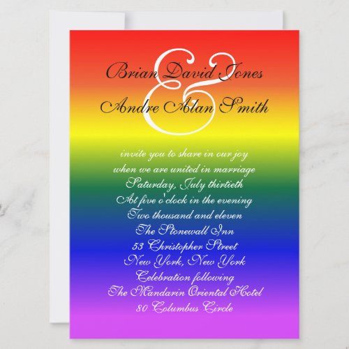 5x7 Gay Wedding Rainbow LGBT Pride Basic Paper Invitations