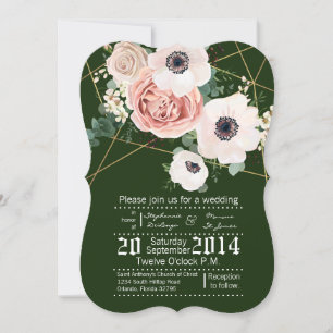 5x7 Geometric Garden Rose Green Wedding Invitation