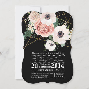 5x7 Geometric Garden Rose Wedding Invitation Black