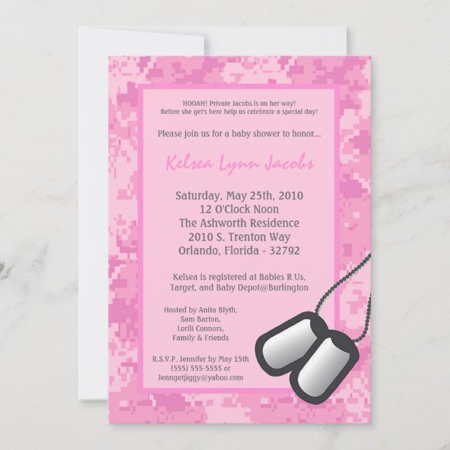 5x7 Girl ARMY Camo ACU Prin Baby Shower Invitation (Front)