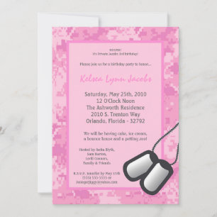5x7 Girl ARMY Camo ACU Prin Birthday Invitation