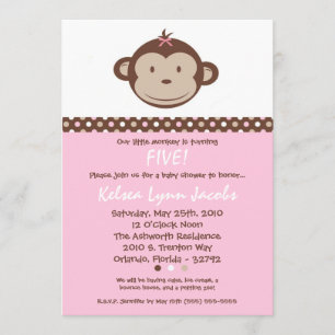 5x7 Girl Modern Mod Monkey Birthday Par Invitation