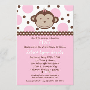 5x7 Girl Modern Mod Monkey Birthday Par Invitation