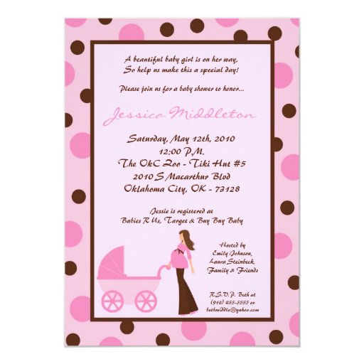 5x7 Girl Pink Mom Carriage Baby Shower Invitation | Zazzle