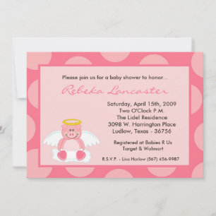 5x7 Girl Pink Polka Dot Pig Baby Shower Invitation