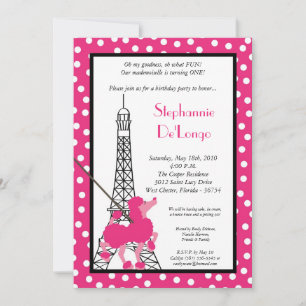 5x7 Girl Pink Poodle Paris Birthday Par Invitation