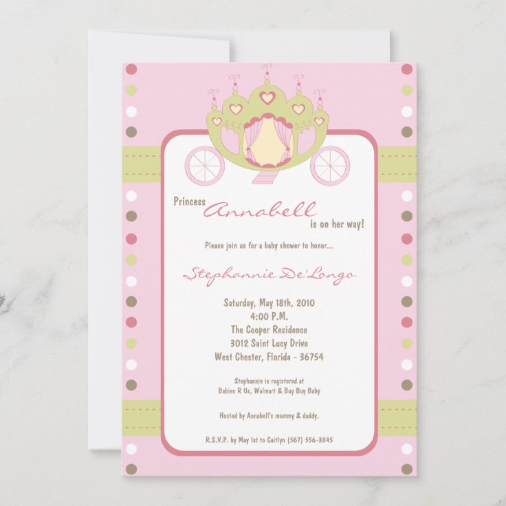 5x7 Girl Princess Carriage Baby Shower Invitation Zazzle
