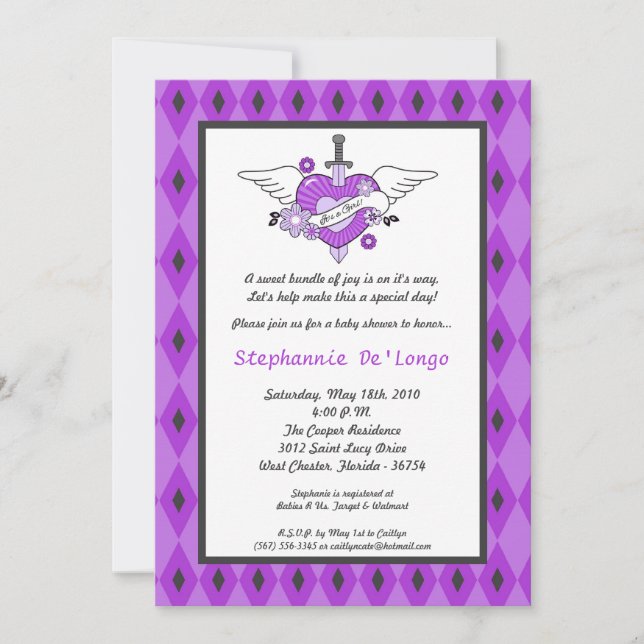 5x7 Girl Punk Rock Tattoo Baby Shower Invitation (Front)