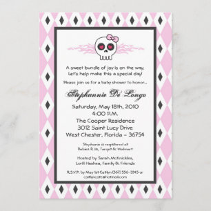 5x7 Girl PunkRock Skull EMO Baby Shower Invitation