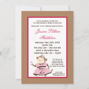 5x7 Girl Rocker Monkey Birthday Party Invitation
