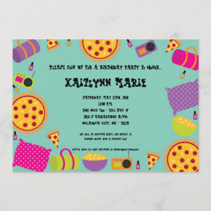 5x7 Girl Slumber Makeove Birthday Party Invitation