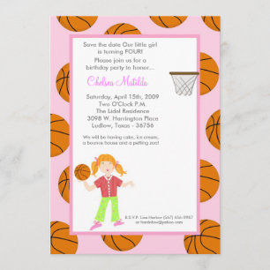 5x7 Girl Sports Basket Ball Baby Shower Invitation